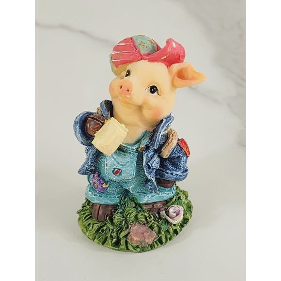 Mini Pig Piggy Piglet w/ Pink Hat 80s Style Clothing Figurine 3" Home Decor Vtg - Picture 1 of 14